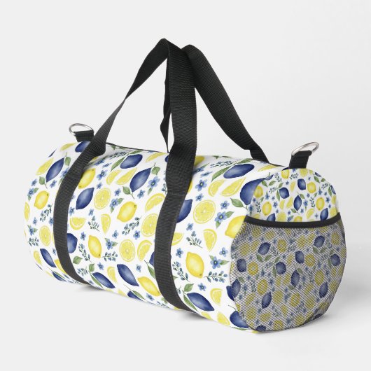 Blue French Country Lemon Pattern  ダッフルバッグ (右コーナー)