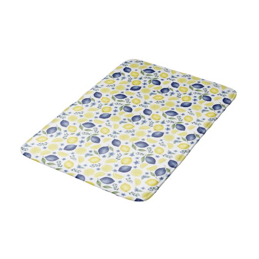 Blue French Country Lemon Pattern バスマット (アングル)
