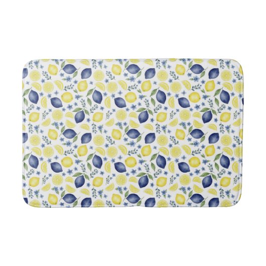 Blue French Country Lemon Pattern バスマット (正面)