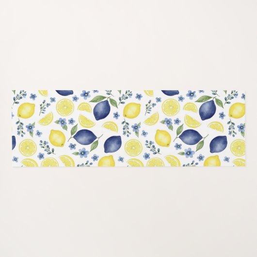 Blue French Country Lemon Pattern ヨガマット (裏面(横))