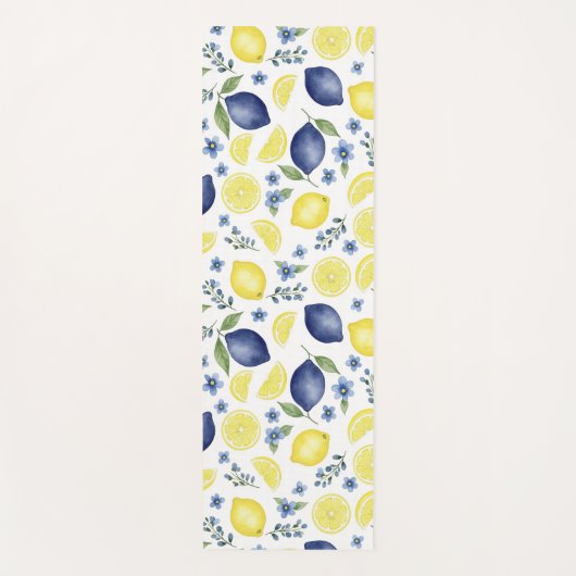 Blue French Country Lemon Pattern ヨガマット (正面)