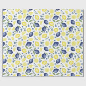 Blue French Country Lemon Pattern ラッピングペーパー (フラット)