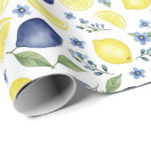 Blue French Country Lemon Pattern ラッピングペーパー (ロールコーナー)