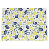 Blue French Country Lemon Pattern ラージペーパーバッグ (正面)