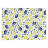 Blue French Country Lemon Pattern ラージペーパーバッグ (裏面)
