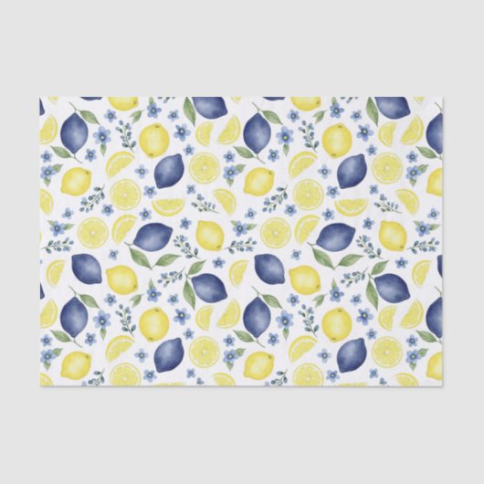 Blue French Country Lemon Pattern 薄葉紙 (正面)