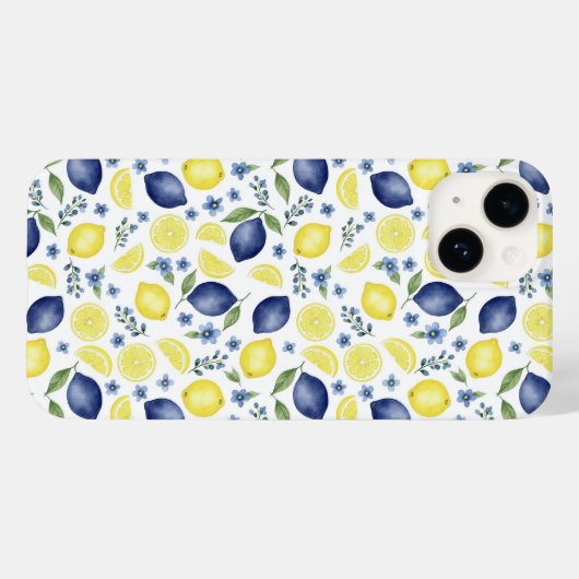 Blue French Country Lemon Pattern Case-Mate iPhoneケース (裏面 (横))