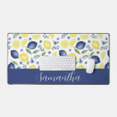 Blue French Country Lemon Pattern Monogram Name デスクマット (キーボード&マウス)
