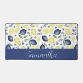 Blue French Country Lemon Pattern Monogram Name デスクマット (正面)