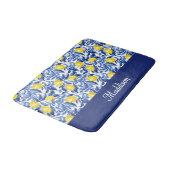Blue French Country Lemon Pattern Monogram Name バスマット (アングル)