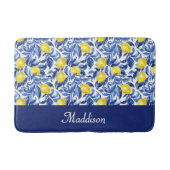 Blue French Country Lemon Pattern Monogram Name バスマット (正面)