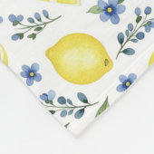 Blue French Country Lemon Pattern Monogram Name フリースブランケット (角)
