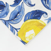 Blue French Country Lemon Pattern Monogram Name フリースブランケット (角)