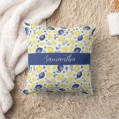 Blue French Country Lemon Pattern Name クッション (ブランケット)