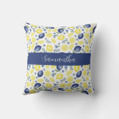 Blue French Country Lemon Pattern Name クッション (裏面)