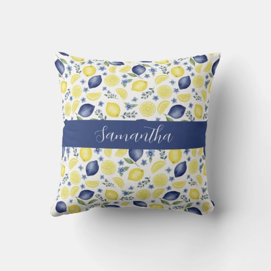 Blue French Country Lemon Pattern Name クッション (裏面)