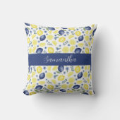 Blue French Country Lemon Pattern Name クッション (正面)