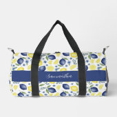 Blue French Country Lemon Pattern Name ダッフルバッグ (正面)