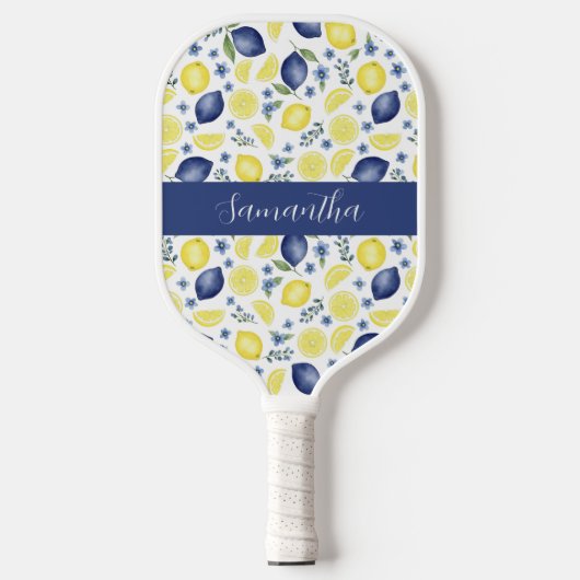 Blue French Country Lemon Pattern Name ピックルボールラケット (正面)