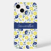 Blue French Country Lemon Pattern Name Case-Mate iPhoneケース (裏面)