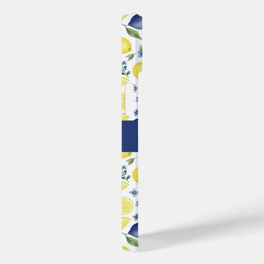 Blue French Country Lemon Pattern Name Case-Mate iPhoneケース (裏面 / 右)