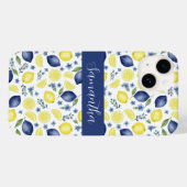 Blue French Country Lemon Pattern Name Case-Mate iPhoneケース (裏面 (横))