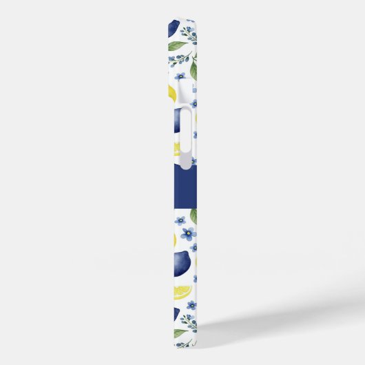 Blue French Country Lemon Pattern Name Case-Mate iPhoneケース (裏面 / 左)