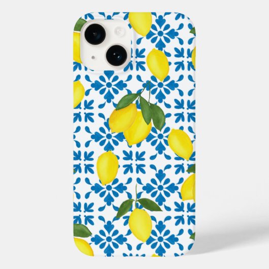 Blue French Country Tile Lemon Pattern  Case-Mate iPhoneケース (裏面)