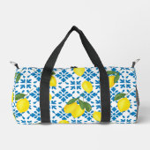 Blue French Country Tile Lemons Pattern ダッフルバッグ (正面)