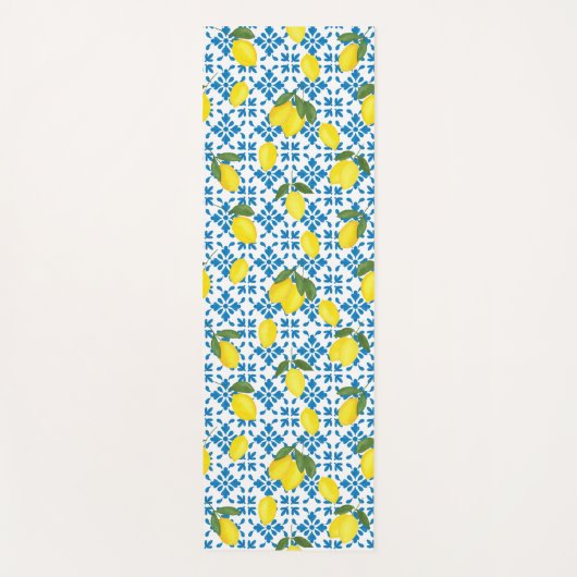 Blue French Country Tile Lemons Pattern ヨガマット (正面)