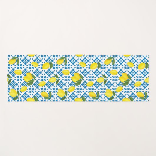Blue French Country Tile Lemons Pattern ヨガマット (正面(横))