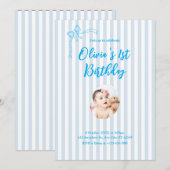 Blue French Personalized 1st Birthday Invitation 招待状 (正面/裏面)