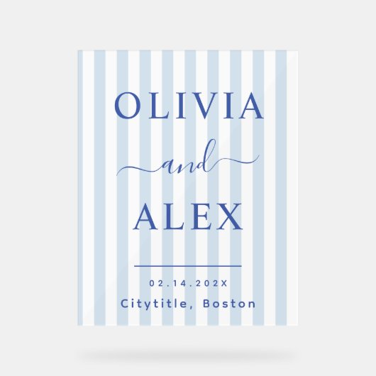 Blue French Personalized Wedding アクリルサイン (正面)