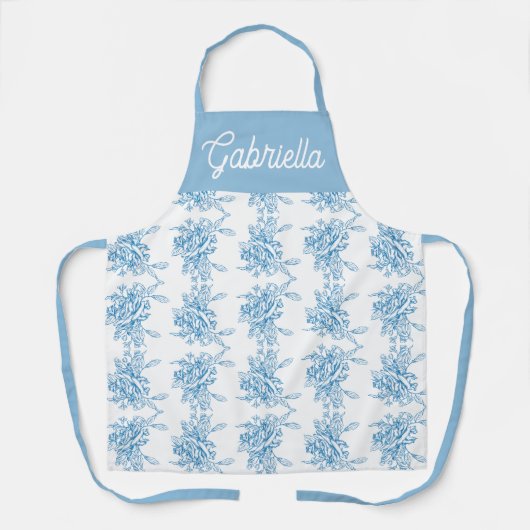 Blue French Toile Floral Pattern Name エプロン (正面)