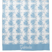 Blue French Toile Floral Pattern Name シャワーカーテン (正面)