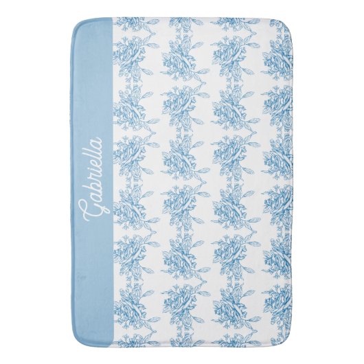 Blue French Toile Floral Pattern Name バスマット (正面縦)