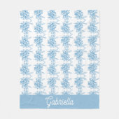 Blue French Toile Floral Pattern Name フリースブランケット (正面)