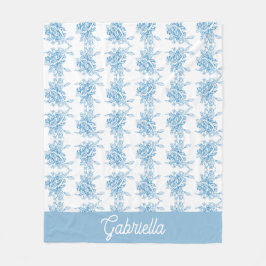 Blue French Toile Floral Pattern Name フリースブランケット