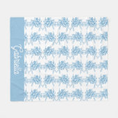 Blue French Toile Floral Pattern Name フリースブランケット (正面(横))