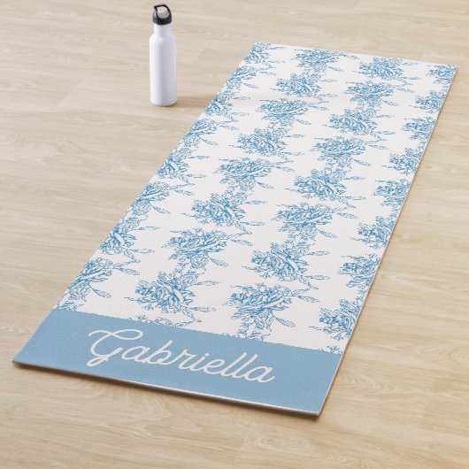 Blue French Toile Floral Pattern Name ヨガマット (インサイチュ)