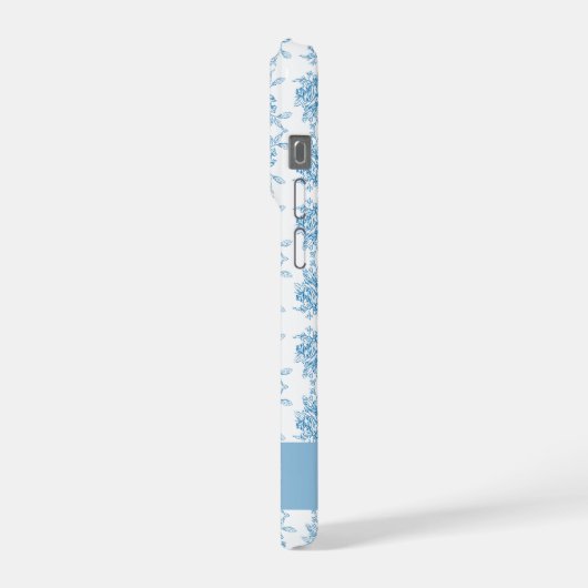 Blue French Toile Floral Pattern Name iPhoneケース (左側面)