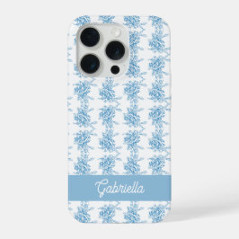Blue French Toile Floral Pattern Name iPhone 15 Proケース