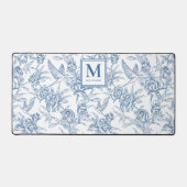 Blue French Toile Monogram Name デスクマット (正面)