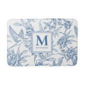 Blue French Toile Monogram Name バスマット (正面)