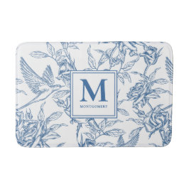 Blue French Toile Monogram Name バスマット