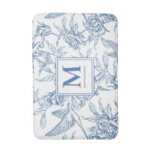 Blue French Toile Monogram Name バスマット (正面縦)