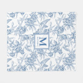 Blue French Toile Name フリースブランケット (正面(横))