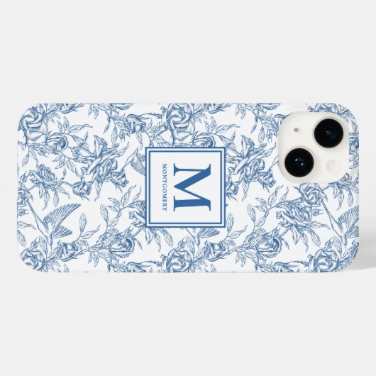 Blue French Toile Name Case-Mate iPhoneケース (裏面 (横))