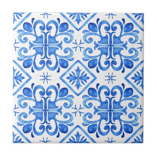 Blue French Toile Pattern タイル (正面)
