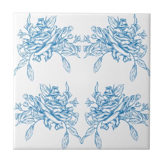 Blue French Toile Pattern タイル (正面)